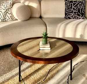 Mesa de Centro KOVO RTTAN de Madera de Mango Ligera y Duradera con Tapa de Vidrio para Muebles de Sala de Estar - Product Image 1