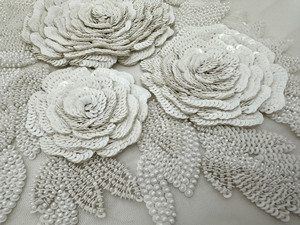 White Sequins Patch Luxury Heavy Beaded Pearls Full Design lace fabric for bridal ,evening dress and party wear fabric - Product Image 5