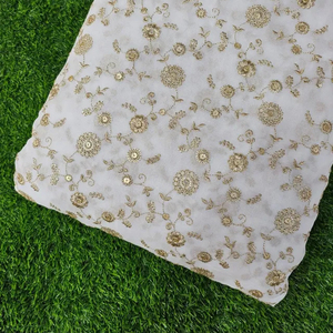 Luxury <b>Sequin</b> Embroidery Lace Fabric Floral Beaded Mesh Fabric African Wedding Party Dress Material - Product Image 3