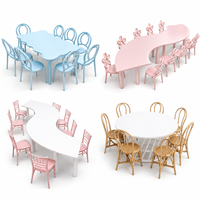 Ensemble table et chaises d'extérieur en plastique pour enfants, personnalisable, courbé, blanc, bleu, jaune, pour événements, fêtes, jardin, location
