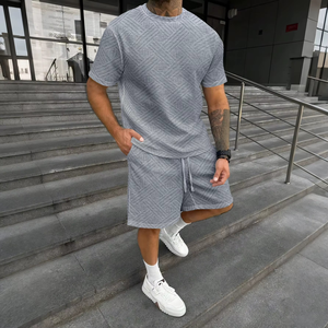 Mens 2-Piece <b>Knitted</b> Polyester/Cotton Solid T-Shirt <b>Set</b> Slim Fit Casual Summer Crew Neck Customized Printing 220-240 Fabric - Product Image 5