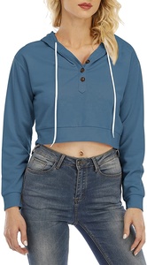 Conjunto de Top corto de 100% poliéster para correr, conjunto de Top corto elástico de calidad prémium para Yoga, deportes con capucha, Top cruzado de barriga para correr - Product Image 6