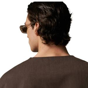 Men Smart Woven <b>Shirt</b> <b>Short</b> <b>Sleeve</b> V Neck Minimalist Casual Solid Brown Color OEM Custom Wholesale Bulk Production Supply - Product Image 3