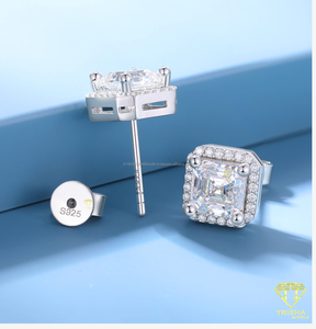 925 Sterling Silver <b>Square</b> <b>Earrings</b> With Moissanite <b>Diamond</b> Center Stone Elegant Sparkling Jewelry Wholesale - Product Image 5