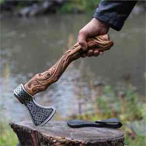 Hacha de espalda plana forjada a mano de grado industrial, cabeza de acero de alto carbono, mango de madera de fresno, tamaño/corte personalizable, OEM/ODM disponible - Product Image 3