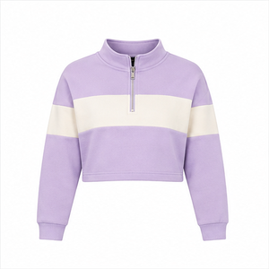 Customize Lilac Mist <b>Womens</b> Boxy <b>Half</b> <b>Zip</b> Cropped <b>Sweatshirt</b> Quarter <b>Zip</b> Loopback Cotton - Product Image 3