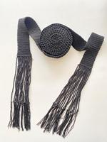 Ceinture rituelle vintage en rayonne viscose faite à la main, crochetée à la main, largeur 2 pouces, noir/blanc, Sprang Gartel, vente en gros d'usine