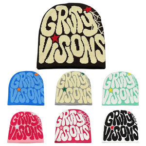 Casquette en tricot acrylique personnalisée avec logo Y2K, jacquard et strass, style streetwear - Product Image 2