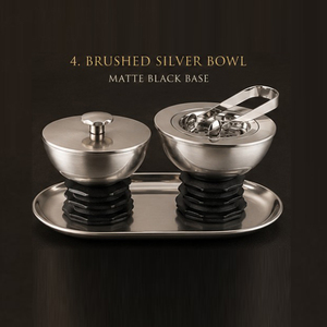 Metal <b>Silver</b> Incense <b>Burner</b> Set Featuring A Lidded Container, <b>Burner</b> Bowl With Tong On A Matching Tray For Aromatherapy Use - Product Image 4