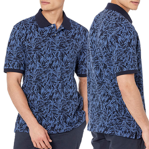 เสื้อโปโลแขนสั้นผู้ชาย สีน้ำเงิน พิมพ์ลายใบไม้เขตร้อน ดีไซน์ลำลอง - Product Image 3
