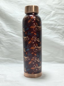 Bouteille d'eau de luxe en cuivre pur à imprimé floral 1000 ml, gourde ayurvédique anti-fuite pour le sport, le yoga, la gym et le bien-être - Product Image 2
