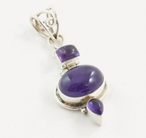 Colgante de Plata de Ley 925 con Tres Piedras de Amatista Púrpura Mágica, Joyería Hecha a Mano Más Vendida - Product Image 1