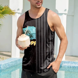 Men's Plus Size Tank Top Tropical Palm <b>Tree</b> Print Casual O-Neck Sleeveless Top Breathable Knitted Polyester - Product Image 3