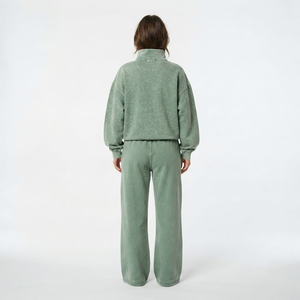 Conjunto de chándal de dos piezas para mujer con efecto acid wash, sudadera oversize con cremallera de un cuarto y pantalones de chándal holgados, estilo casual urbano - Product Image 6