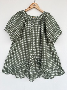 Conjunto de pijama de 2 piezas de algodón a cuadros verdes para mujer, Top de manga corta y pantalones con cordón, ropa de dormir informal estilo primavera y verano para mujer - Product Image 4