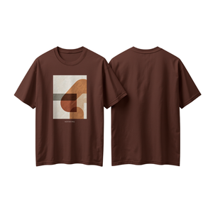 Camiseta Oversize Marrón de Corte Holgado con Estampado Geométrico de Algodón Unisex Casual de Ajuste Holgado con Hombros Caídos y Diseño Gráfico de Moda - Product Image 2