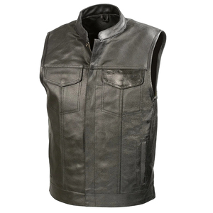 Chaleco de Invierno para Hombre, de Cuero PU, Estilo Motero, Formal, Cuello en V, Cierre de Cremallera, Cintura Ajustable, Corte Regular, Estampado, Secado Rápido, Antiarrugas - Product Image 1