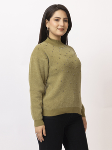 Suéter de Punto con Cuello Alto para Mujer, Manga Larga, Color Sólido, con Detalles de Tachuelas, Prenda Casual de Invierno, Elegante y Cálida - Product Image 4