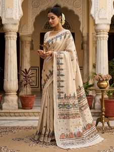 Sari Desi Tasar Hecho a Mano para Mujer, Moderno, Indio, para Boda, Largo hasta el Suelo, Reversible, Corte Regular, para Todas las Estaciones, Absorbe la Humedad - Product Image 6