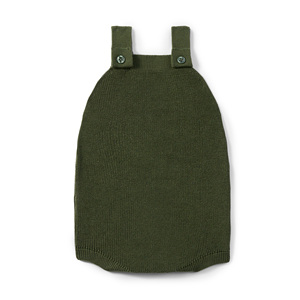 ชุดเสื้อผ้าเด็กทารกแบบ unisex สำหรับฤดูหนาว ผ้าฝ้ายถัก 100% ชุดรอมเปอร์แขนกุด สีพื้น กระโปรงผูกเชือกติดกระดุม สีเขียวฟอเรสต์ - Product Image 1
