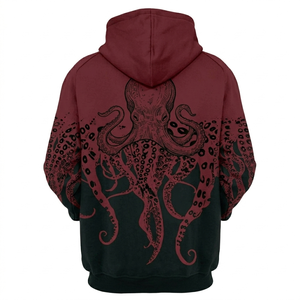 MANUFACTURER Sweat à capuche pour homme personnalisé, imprimé pieuvre, bordeaux et noir, respirant, séchage rapide, solide, pour l'hiver, décontracté, pull-over - Product Image 2
