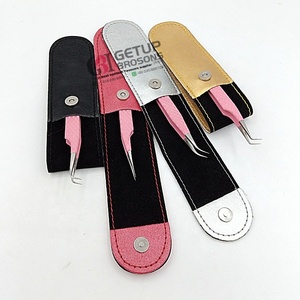 Pince à épiler professionnelle en acier inoxydable, anti-magnétique, anti-statique, à pointe dentelée, avec revêtement pailleté rose à 90 degrés, longueur 10 mm - Product Image 1