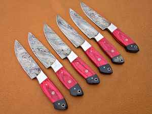 BA Enterprises Damascus Steel <b>Knife</b> <b>Set</b> 6-Piece Handmade <b>Sharp</b> Blades 4.5" Carbon Steel 96 Layers Serrated Edge Right Hand - Product Image 3