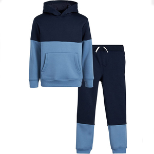 Ensemble sweat-shirt à capuche et pantalon pour garçons, color-block, décontracté, longueur intégrale avec poches latérales, vêtements d'automne, coupe classique, 100% coton - Product Image 3