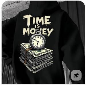 Sudadera con capucha negra con estampado de cronómetro Time Is Money para hombre y mujer, ropa de calle - Product Image 1