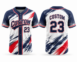 Maillot de baseball personnalisé pour homme, manches courtes, sublimation, anti-humidité, 100 % polyester, boutonné, blanc, marine, rouge, motif - Product Image 1