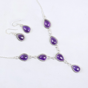 Top Quality Wholesale 925 Sterling Silver Natural Amethyst Teardrop Multi Stone Statement Necklace Elegant Fashion Jewelry - Product Image 1