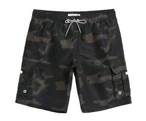 Short de bain respirant en polyester pour homme, taille mi-haute élastique avec cordon de serrage et poches, imprimé personnalisé, style urbain estival - Product Image 2