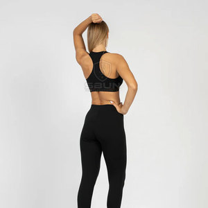 Soutien-gorge de sport dos nageur pour femme, noir uni, sans coutures, maintien moyen, pour yoga et fitness, en Spandex et Polyester - Product Image 1