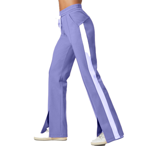 Pantalon de yoga évasé taille haute pour femme, couleur unie, avec bande latérale, extensible, tricoté, longueur intégrale, pour toutes les saisons - Product Image 3
