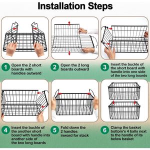Lot de 4 bacs de rangement noirs pour congélateur, empilables et pliables avec poignées, profonds, pour une gestion efficace du réfrigérateur - Product Image 5