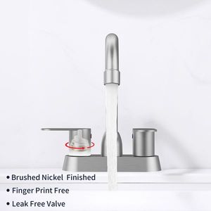 Rubinetto per lavabo bagno a 2 maniglie, con braccio alto girevole a 360 gradi, in nichel spazzolato, 4 pollici, per lavabo camper, con attacco a 3 fori e interasse da 4 pollici - Product Image 3