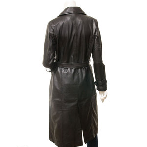 Women Genuine <b>Leather</b> Long Trench Coat With Belt Turn-down Collar Full Sleeve Solid Color Elegant Winter Wear - Product Image 2