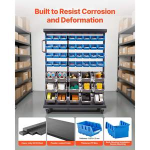 7-Tier Double-<b>Sided</b> Rolling Bin Storage Rack 94 Plastic Bins Dual-<b>Sided</b> Parts Organizer Wheels Mobile Tool Organizer for Garage - Product Image 5