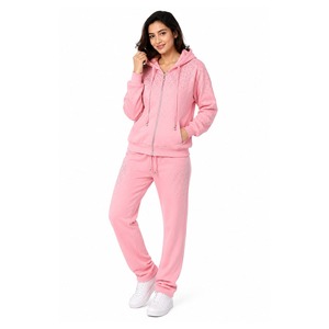 Women Plus Size Eco-Friendly Breathable Rhinestone 2-Piece Tracksuit <b>Set</b> Zip Hoodie Wide Leg Pants Casual Sportswear Jogger - Product Image 1