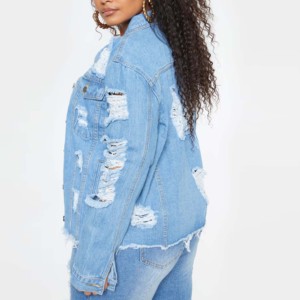 <b>Top</b> Selling Heavy Weight Warm Thick Material Women's Ripped Jeans Jacket Women's <b>Distressed</b> Jacket - Product Image 3