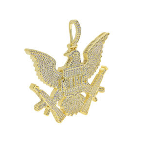 King Eagle Unique Iced Hip Hop Style 925 Sterling Silver Simulated Moissanite Brilliant Cut Diamond Pendant 14K Gold Charm - Product Image 4