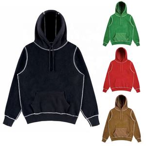 100% coton brossé dos inversé polaire à capuche avec point de contraste Logo brodé personnalisé sur poche hommes sweat à capuche - Product Image 6