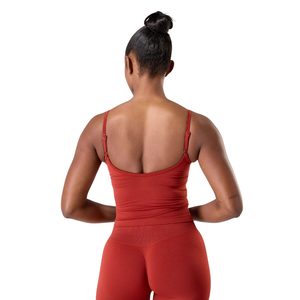 Camiseta sin costuras para mujer, color rojo ladrillo, con sujetador incorporado, de impacto bajo, elástica, para yoga, gimnasio, entrenamiento, ropa deportiva - Product Image 4