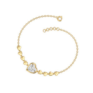 Elegante pulsera de oro con diamantes cultivados en laboratorio y una delicada cadena con motivos de corazones pulidos, con una pulsera central de corazón abierto. - Product Image 2