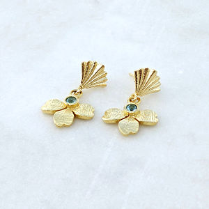 ต่างหูแฟชั่นทรงดอกไม้ประดับควอตซ์สีน้ำเงินทรงกลมเล็กๆ ต่างหูแบบห้อยชุบทอง 18k น้ำหนักเบา ดีไซน์สวย - Product Image 4