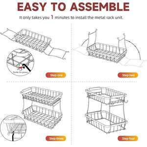 Flat <b>Rectangular</b> Wire <b>Storage</b> <b>Basket</b> Set with Wooden Handles Countertop Produce Tray - Product Image 6