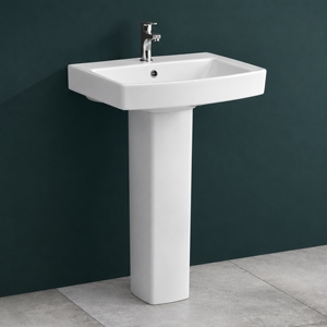 LORAS SET Lavabo de Pedestal Rectangular con Grifo Monomando de Palanca, Minimalista, con Desagüe NSF, Montaje en Suelo, Acabado Pulido Brillante - Product Image 3