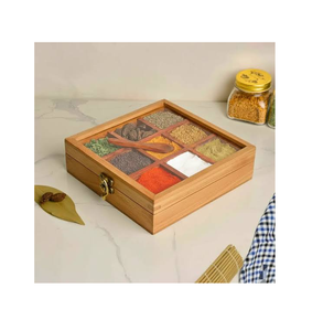 Boîte à épices en bois de qualité alimentaire pour la cuisine, 9 compartiments, dernière version rectangulaire - Product Image 1