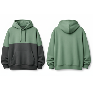 Premium Colorblock Hoodie <b>Men's</b> Sage Green and <b>Grey</b> Contrast Panel design <b>Sweatshirt</b> Pullover Custom Logo Apparel - Product Image 3