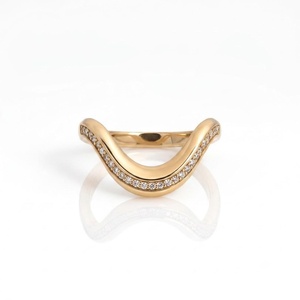 Lab Grown Round Brilliant Diamond Curve Ring 10K 14K 18K Solid Gold Curved <b>Wedding</b> Band Perfect Anniversary Stackable Wave Ring - Product Image 1
